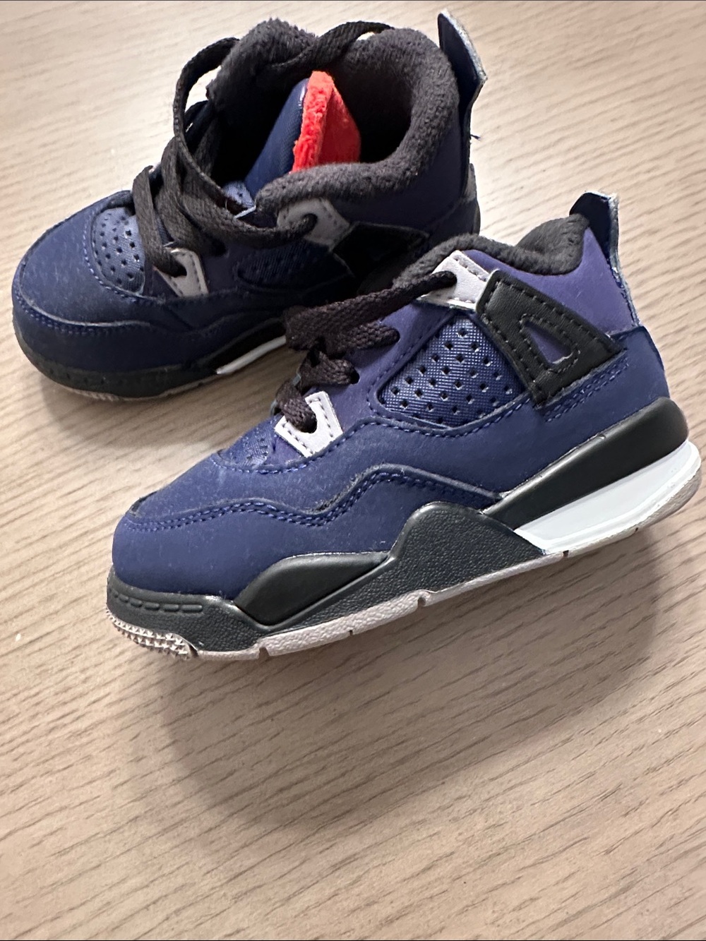 Nike Kids Navy and Black High-Top Sneakers with Red Tongue Accent